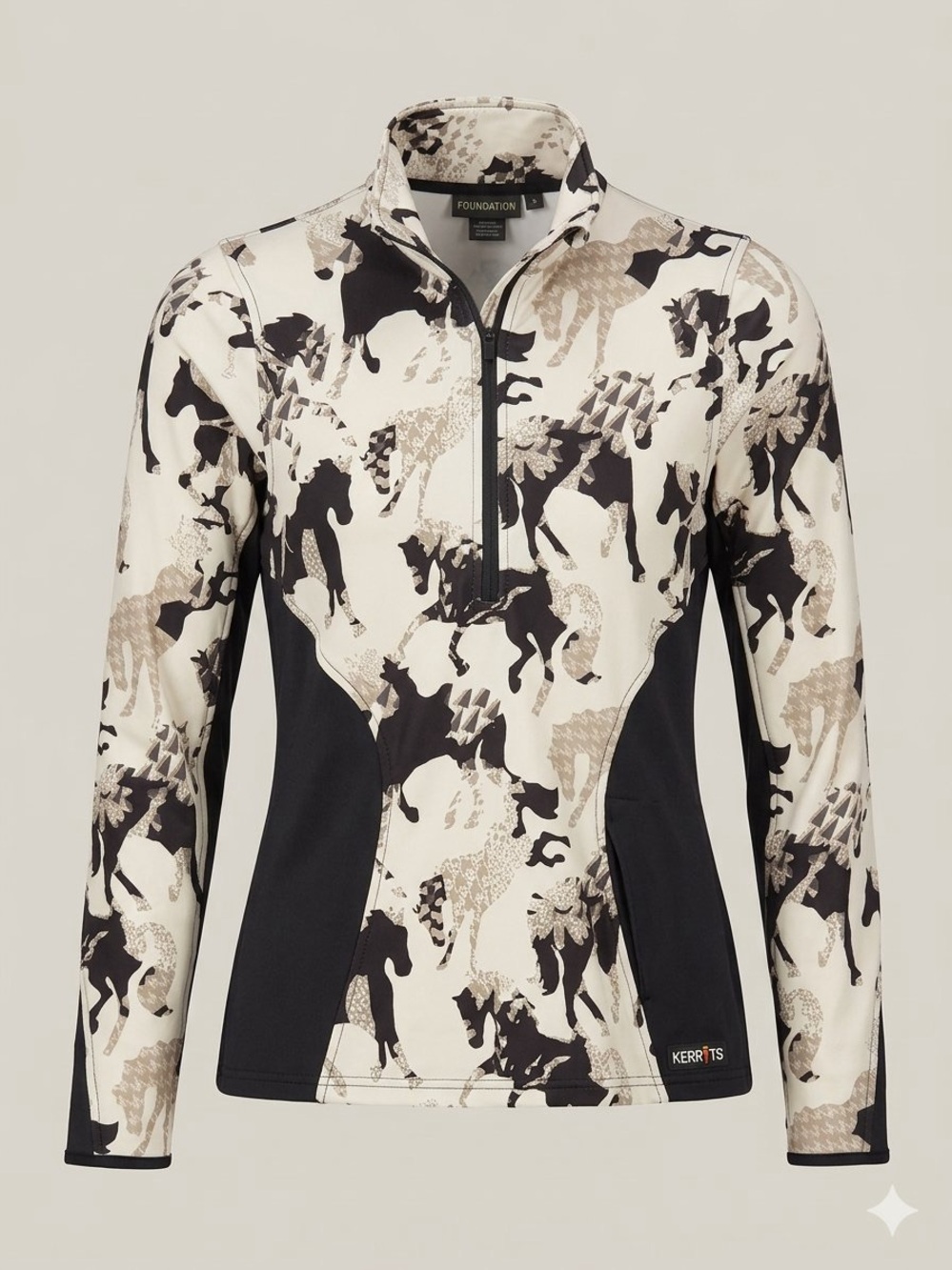 Kerrits Foundation Horse-Print Quarter-Zip Jacket - Black & Cream/ Preloved/ XS